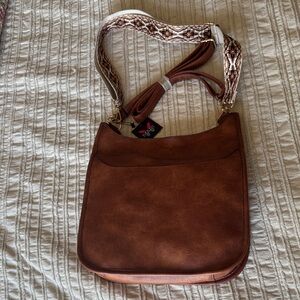 NWT Brown Crossbody Bag with Patterned Adjustable Strap